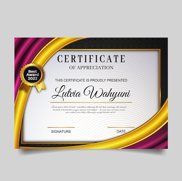 Plantilla de certificado elegante premium de lujo