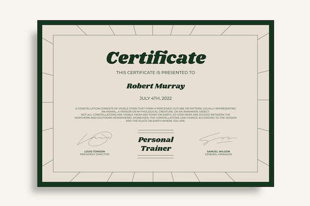 Plantilla de certificado de entrenador personal de murray ornamental