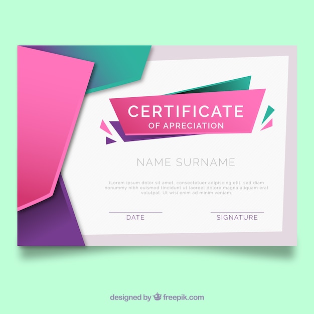Plantilla de certificado con formas planas y coloridas