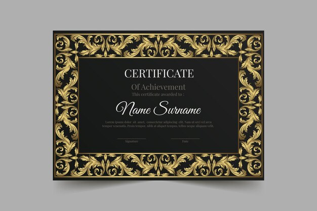 plantilla de certificado de lujo dorado degradado