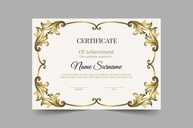 Plantilla de certificado de lujo dorado degradado