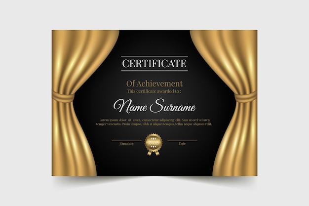 plantilla de certificado de lujo dorado degradado