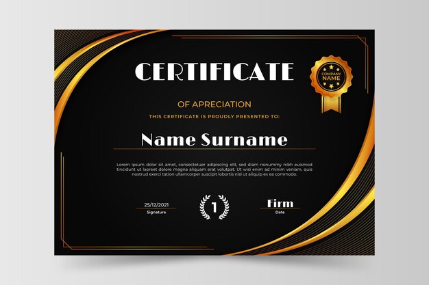 plantilla de certificado de lujo dorado gradiente