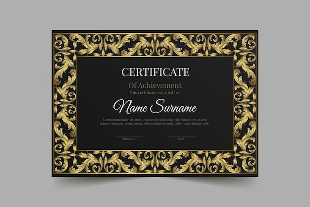 plantilla de certificado de lujo dorado gradiente