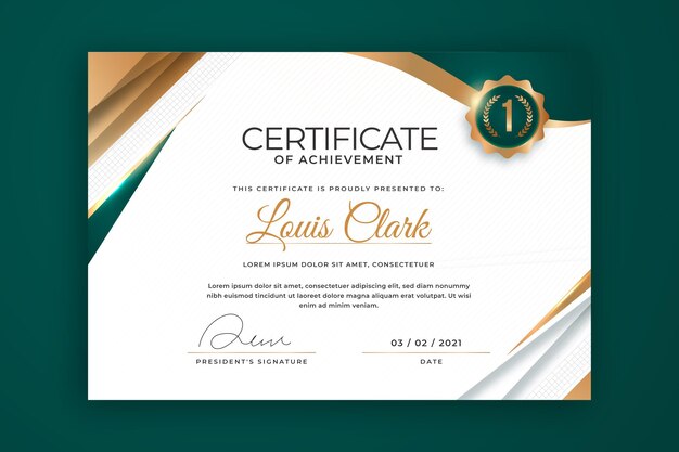 Plantilla de certificado de lujo dorado