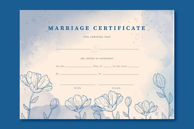 Plantilla de certificado de matrimonio dibujada a mano