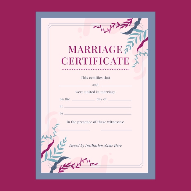 Plantilla de certificado de matrimonio dibujada a mano