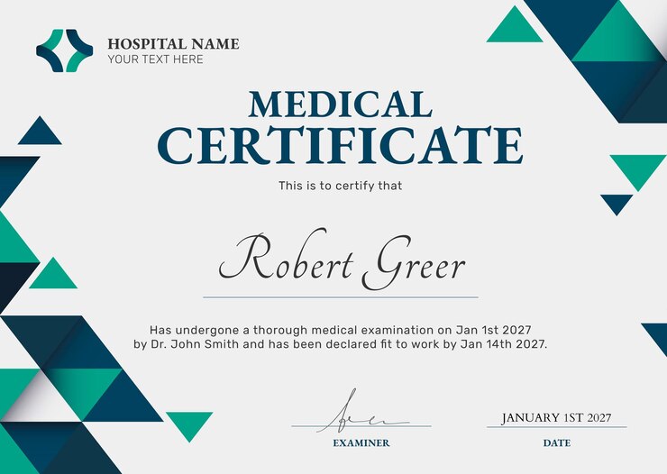 Vector gratuito plantilla de certificado médico en diseño abstracto