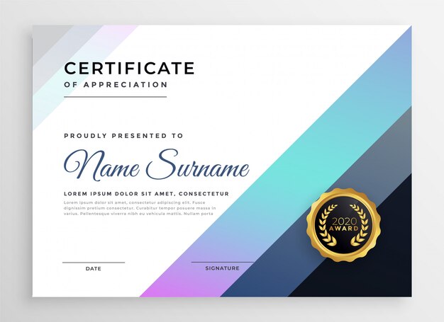 Plantilla de certificado moderna y elegante para usos múltiples