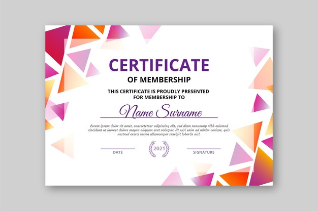 Plantilla de certificado moderno degradado