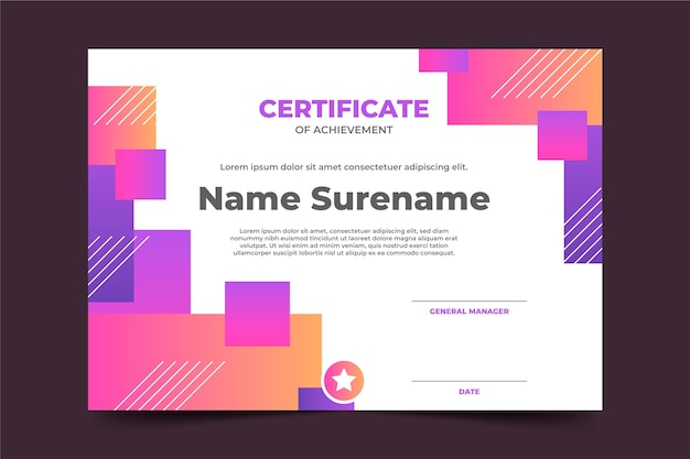 Vector gratuito plantilla de certificado moderno degradado
