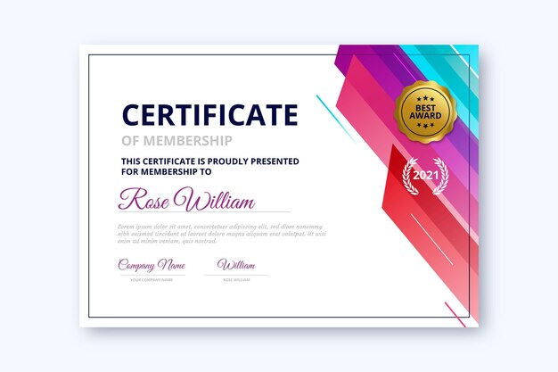 Plantilla de certificado moderno degradado