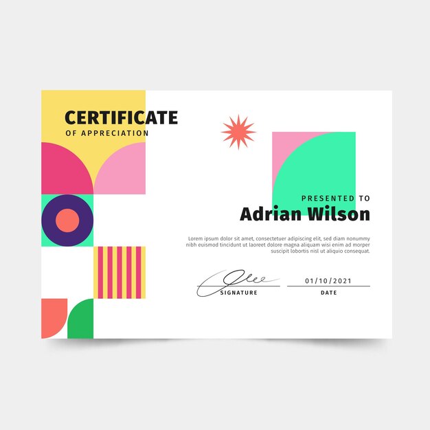 Plantilla de certificado de mosaico plano