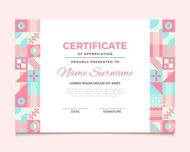 plantilla de certificado de mosaico plano