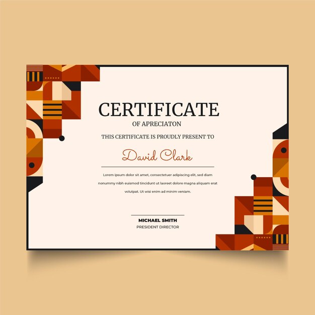 Plantilla de certificado de mosaico plano