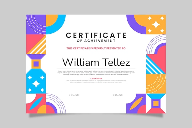 Plantilla de certificado de mosaico plano