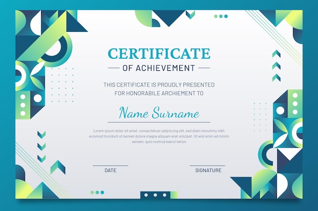 Plantilla de certificado de mosaico plano