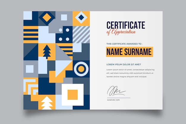 Vector gratuito plantilla de certificado de mosaico plano