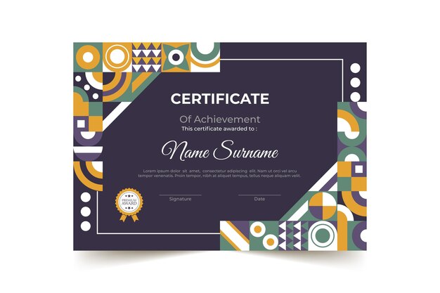 Plantilla de certificado de mosaico plano