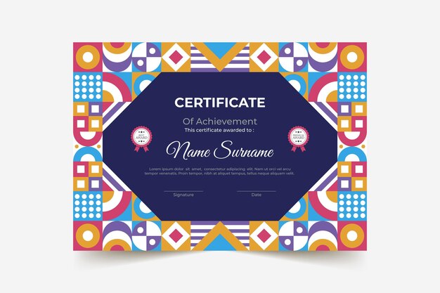 Plantilla de certificado de mosaico plano