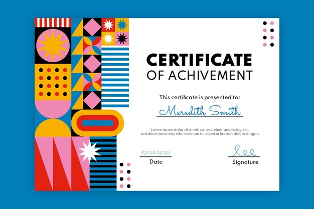 Plantilla de certificado de mosaico plano