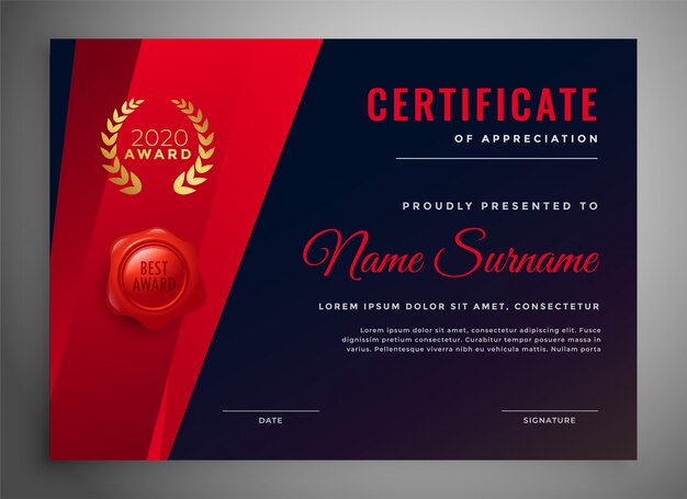 Plantilla de certificado multipropósito rojo y negro