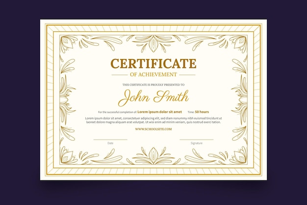 Plantilla de certificado ornamental dibujado a mano grabado