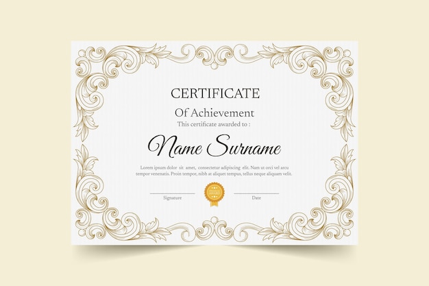 Plantilla de certificado ornamental dibujado a mano grabado