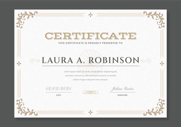 Plantilla de certificado ornamental dibujado a mano grabado