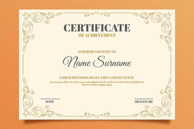 Plantilla de certificado ornamental dibujado a mano grabado