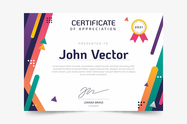 Vector gratuito plantilla de certificado plano moderno