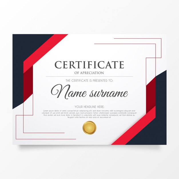 Plantilla de certificado rojo moderno con formas abstractas