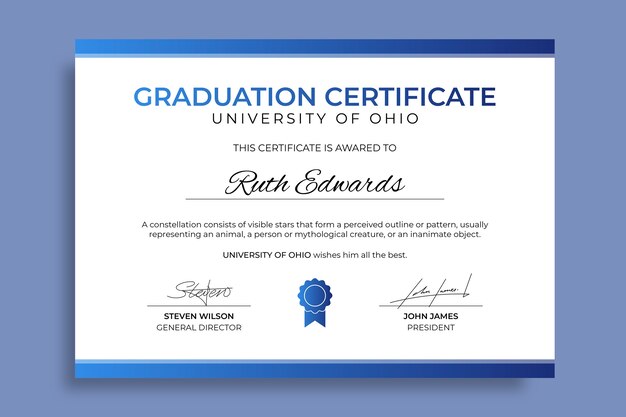 Plantilla de certificado universitario dibujada a mano