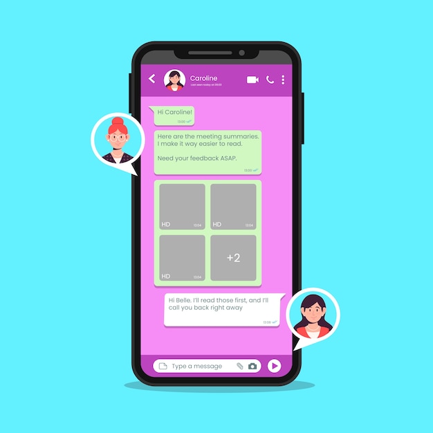 Vector gratuito plantilla de chat de whatsapp dibujada a mano.