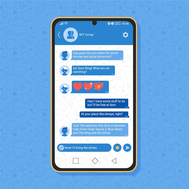 Vector gratuito la plantilla de chat de whatsapp es plana.