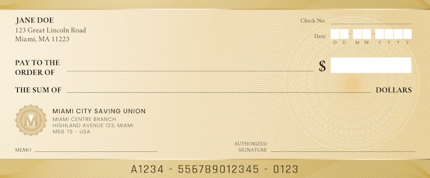 Vector gratuito plantilla de cheque en blanco degradado