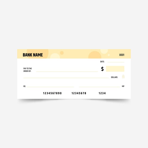 Plantilla de cheque en blanco de diseño plano