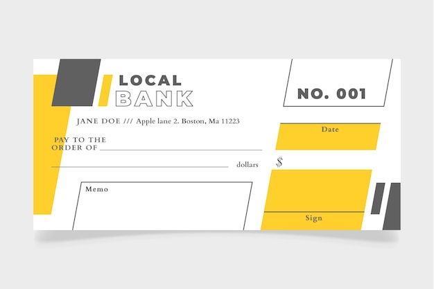 Plantilla de cheque en blanco de diseño plano