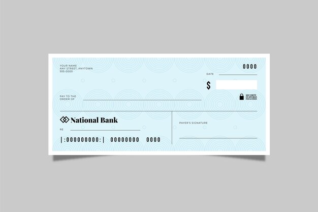 Plantilla de cheque en blanco plano lineal