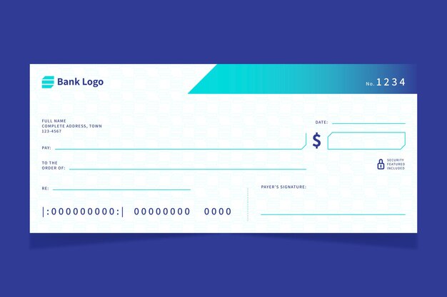 Plantilla de cheque en blanco plano