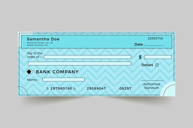 Plantilla de cheque lineal plano en blanco