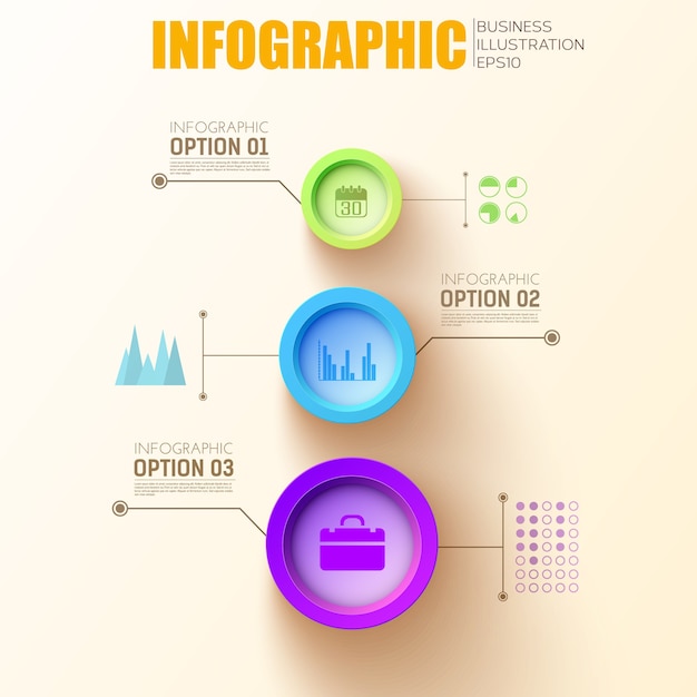 Plantilla de círculos de infografía con coloridos botones redondos e iconos de negocios