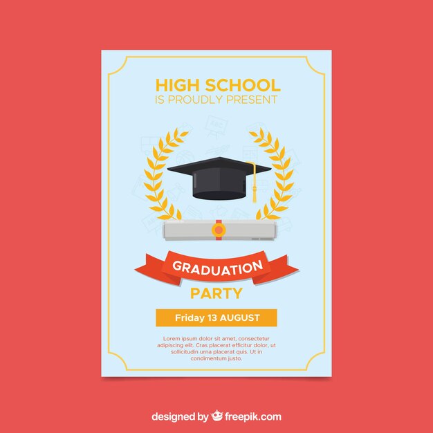 Plantilla clásica de invitación a graduación con diseño plano