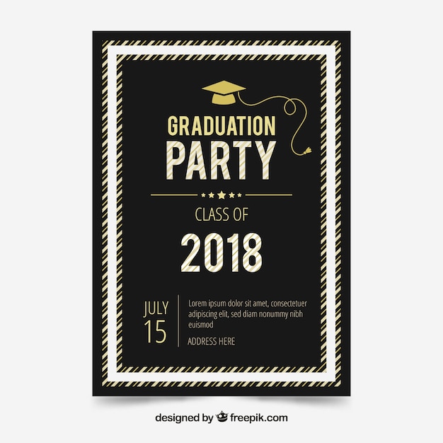 Vector gratuito plantilla clásica de invitación a graduación con diseño plano