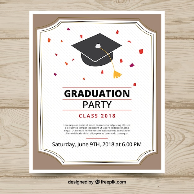 Vector gratuito plantilla clásica de invitación a graduación con diseño plano