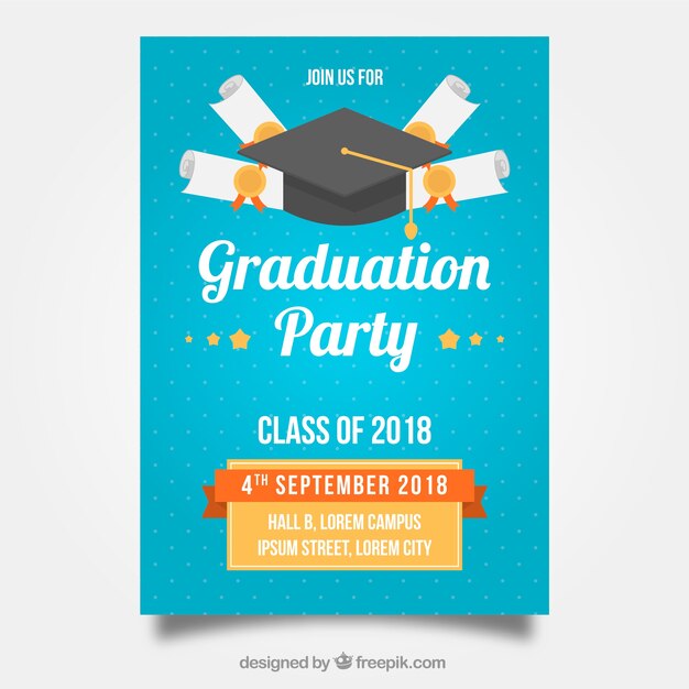 Plantilla clásica de invitación a graduación con diseño plano