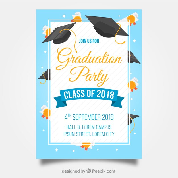 Plantilla clásica de invitación a graduación con diseño plano