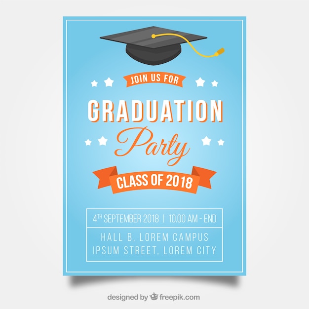 Plantilla clásica de invitación a graduación con diseño plano