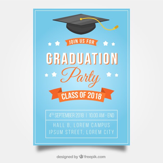 Plantilla clásica de invitación a graduación con diseño plano