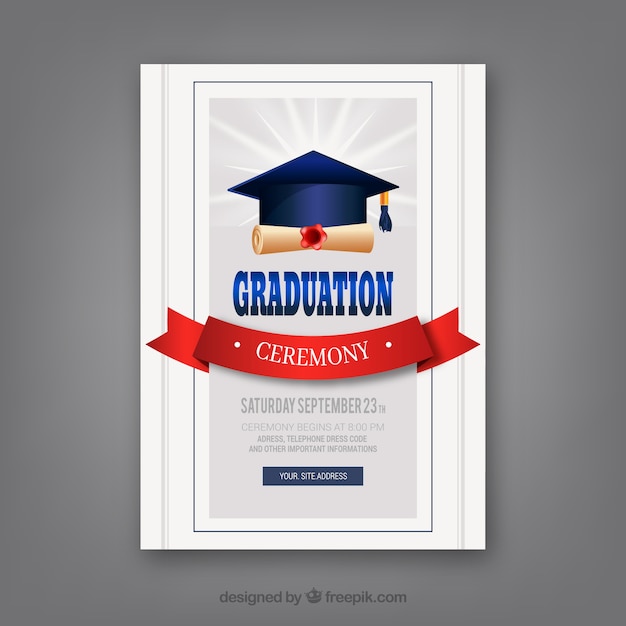 Plantilla clásica de invitación a graduación con diseño realista